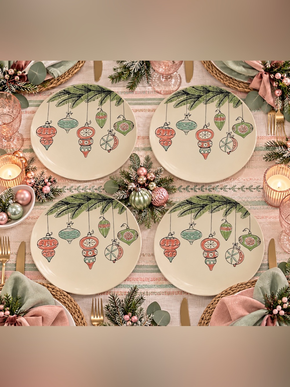 Pastel Christmas Ornament Dinner Plates 10.5” Spectrum Designz Hobby Lobby